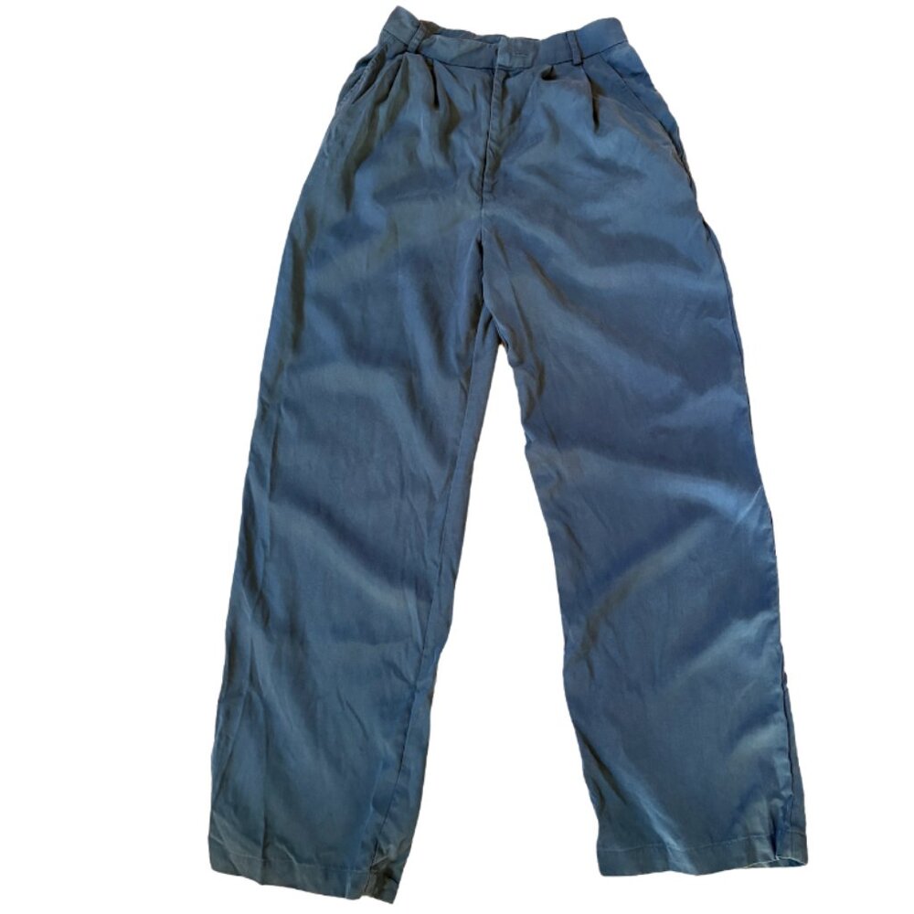 Reformation Blue-Grey Lyocell Wide-Leg Trousers (Size 0)
